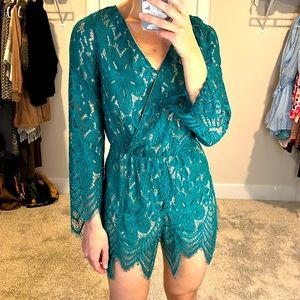 Teal lace romper